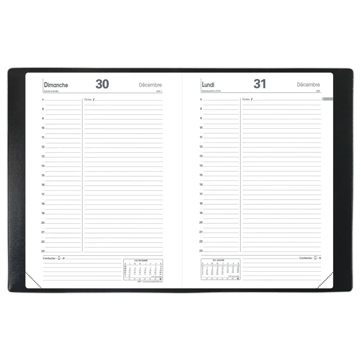 Agenda journalier  ABP1 - 13x21 cm - Noir - Janvier &agrave; d&eacute;cembre - QUO VADIS 