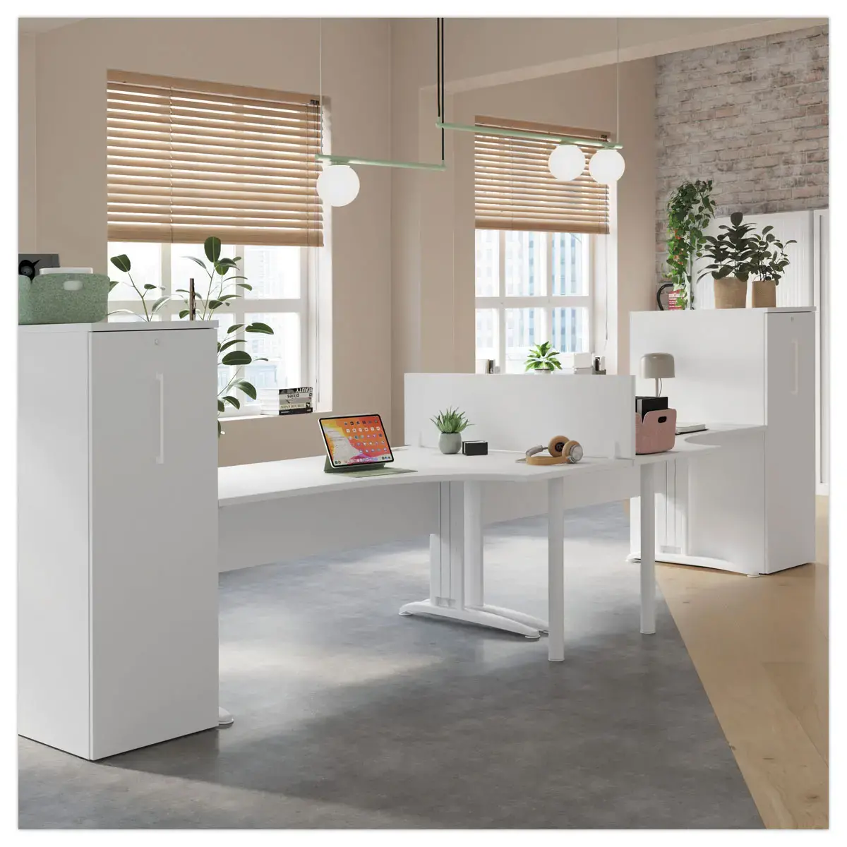 Bureau BUENOS AIRES compact retour &agrave; gauche blanc/blanc, L160 