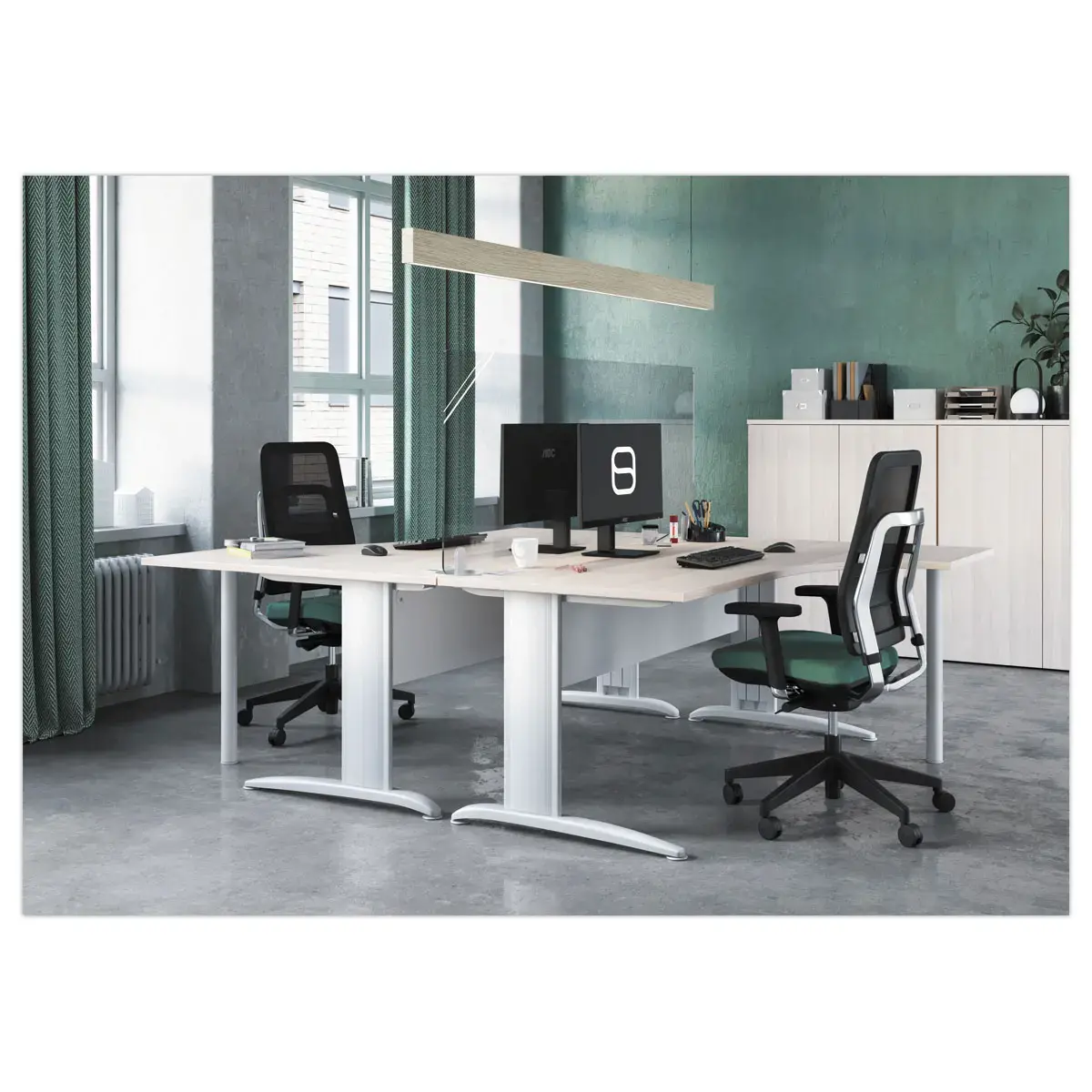 Bureau BUENOS AIRES compact retour à gauche hêtre/blanc, L160