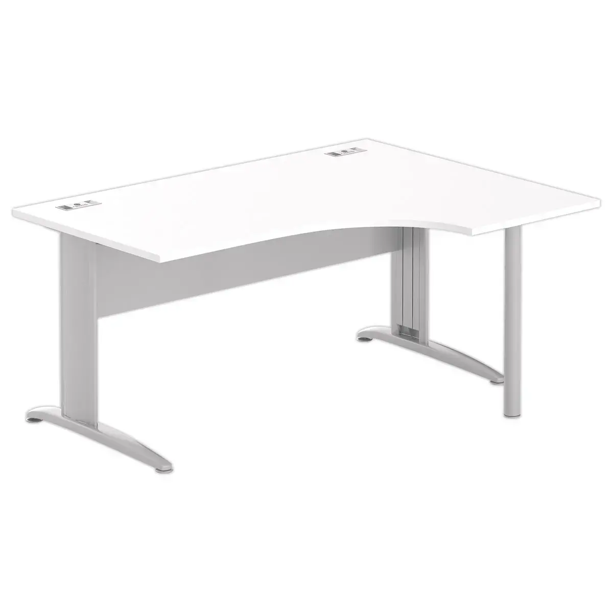 Bureau BUENOS AIRES compact retour &agrave; droite blanc/alu, L160 