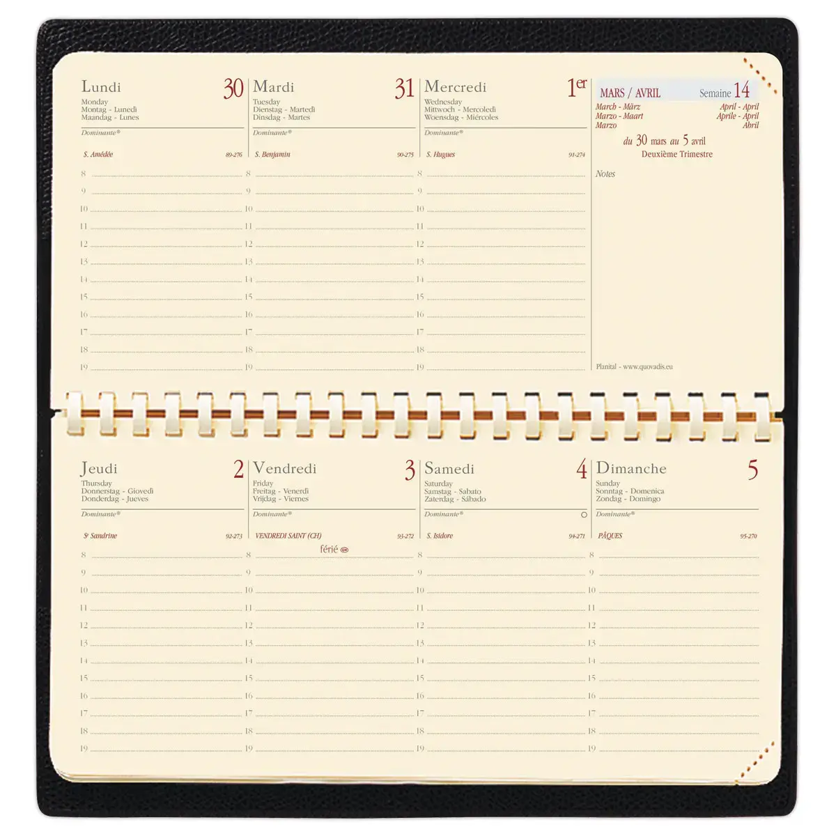 Agenda semainier  Planital - 17x8,8 cm - Noir - Janvier &agrave; d&eacute;cembre - QUO VADIS 