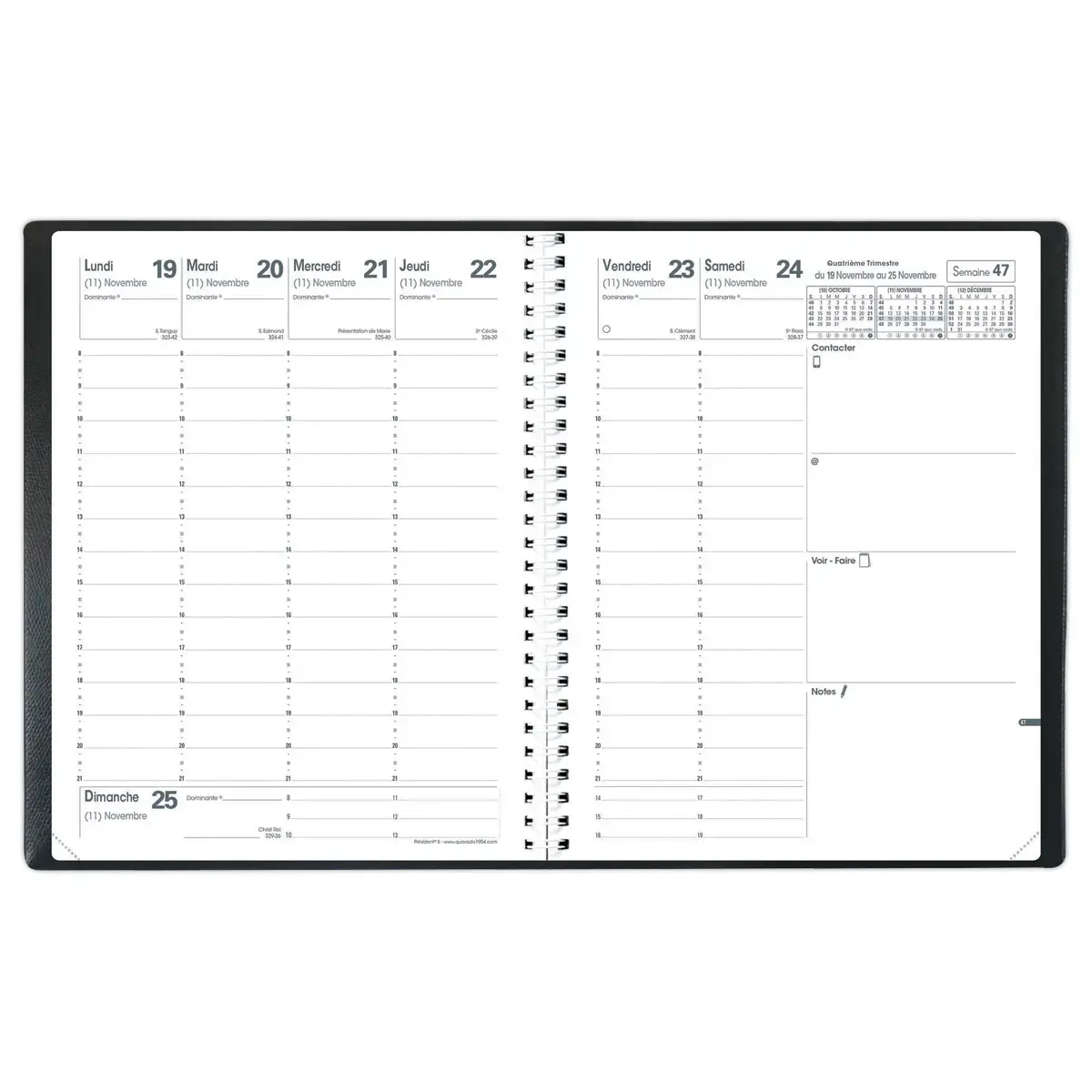 Agenda semainier Planning Président - 21 x 27cm - Noir - Septembre 2026 à septembre 2027 - Quo Vadis