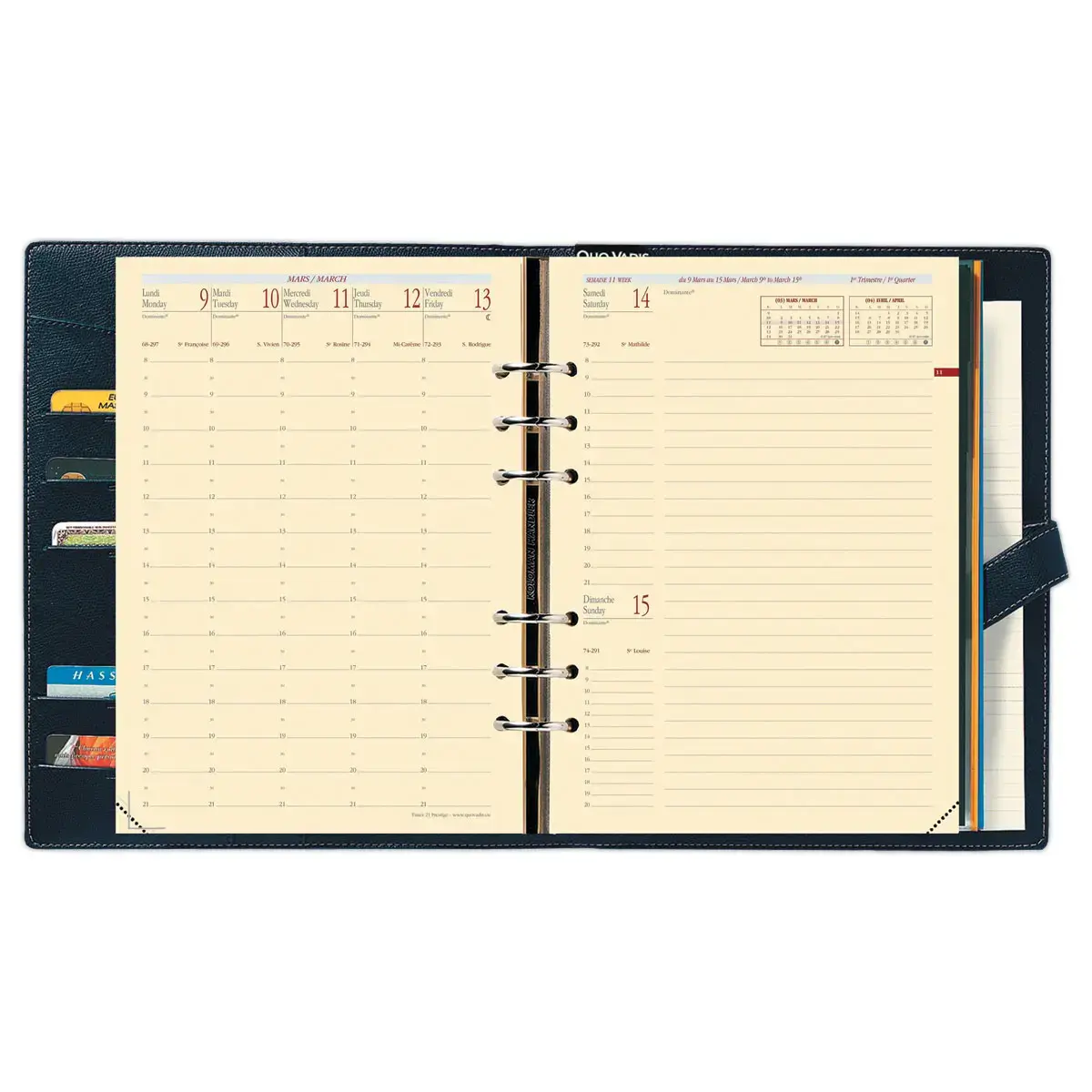 Organiseur Timer 21 Prestige - 19,5x23,5 cm - Noir - Septembre à septembre - QUO VADIS