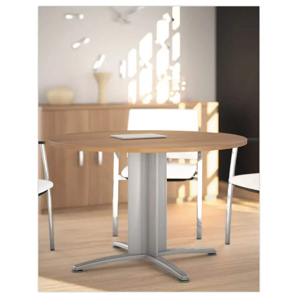Table réunion ronde diam. 116cm blanc/blanc