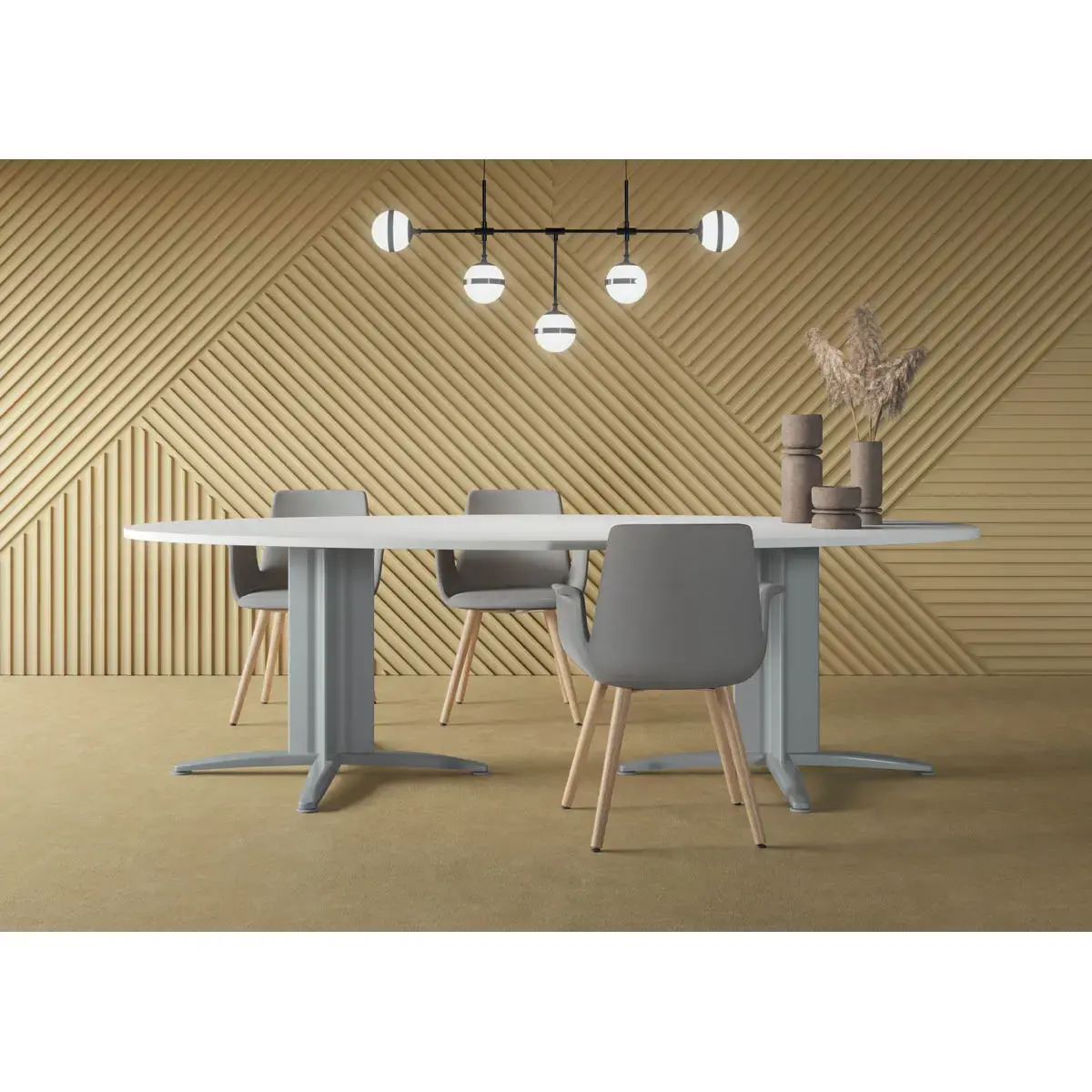 Table réunion ovale 200x120 blanc/aluminium