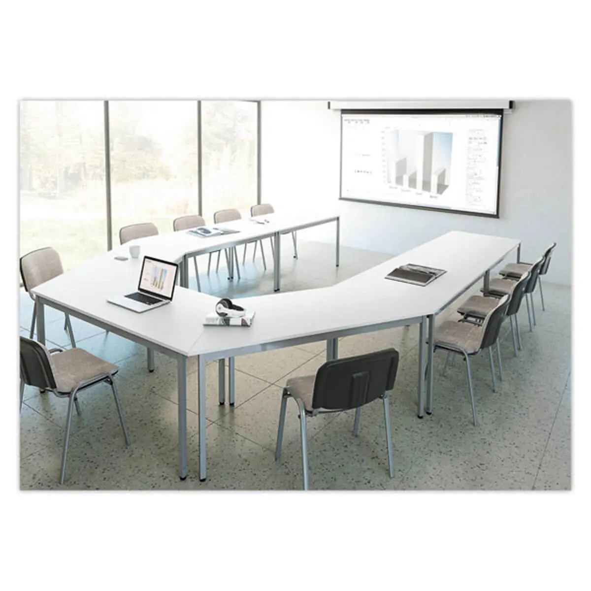 Table rectangulaire – 120 x 60 cm – Blanc et pieds aluminium