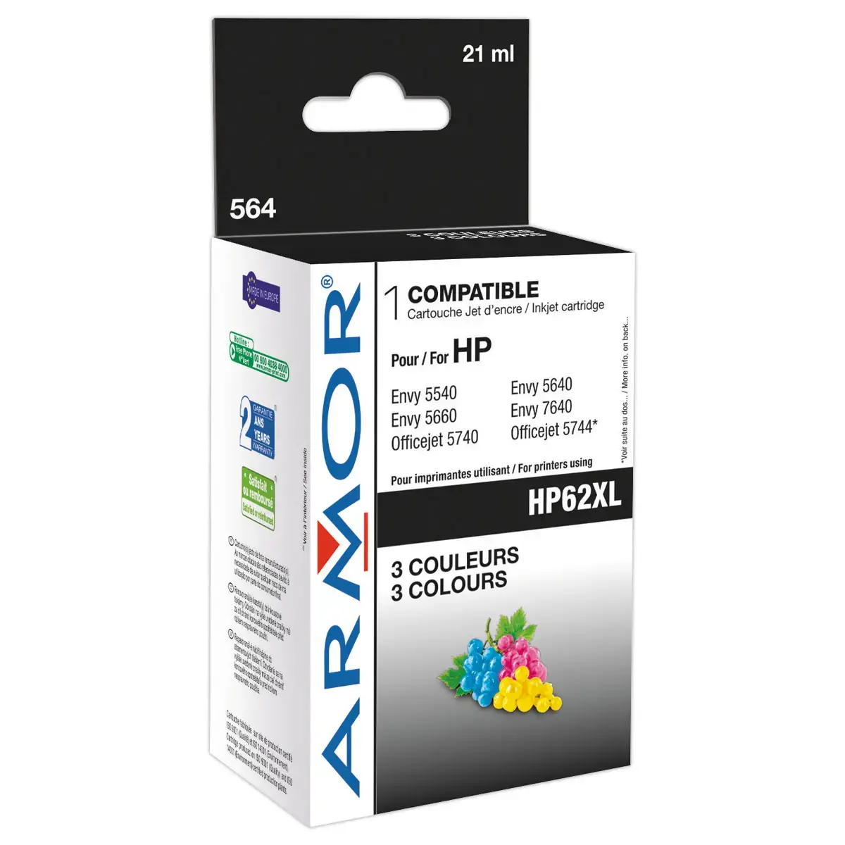 Cartouche éq. HP 62XL - Haute capacité - 3 Couleurs - OWA