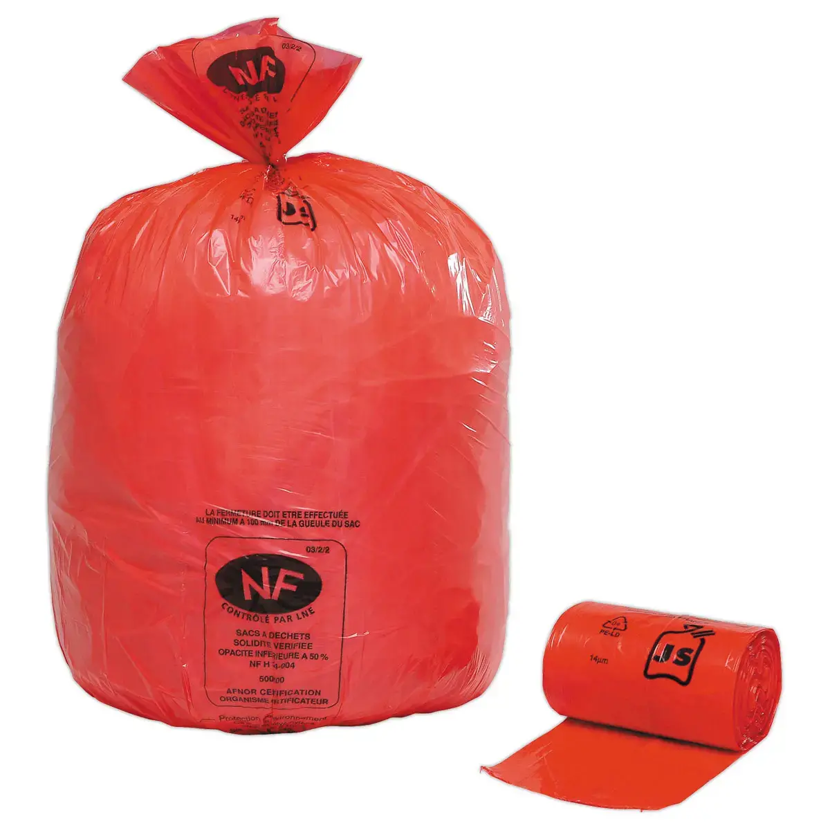 25 Sacs poubelle à liens traditionnels - Produits non recyclables ou dangereux - Rouge - 50 L