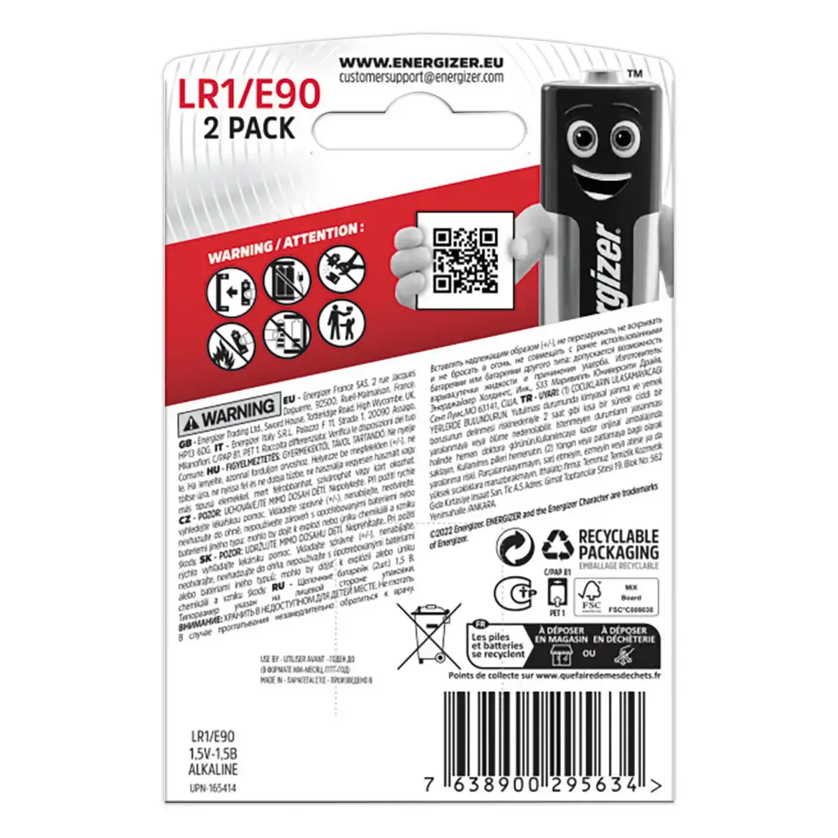 2 Piles alcalines LR1/E90 - 1,5V - ENERGIZER 
