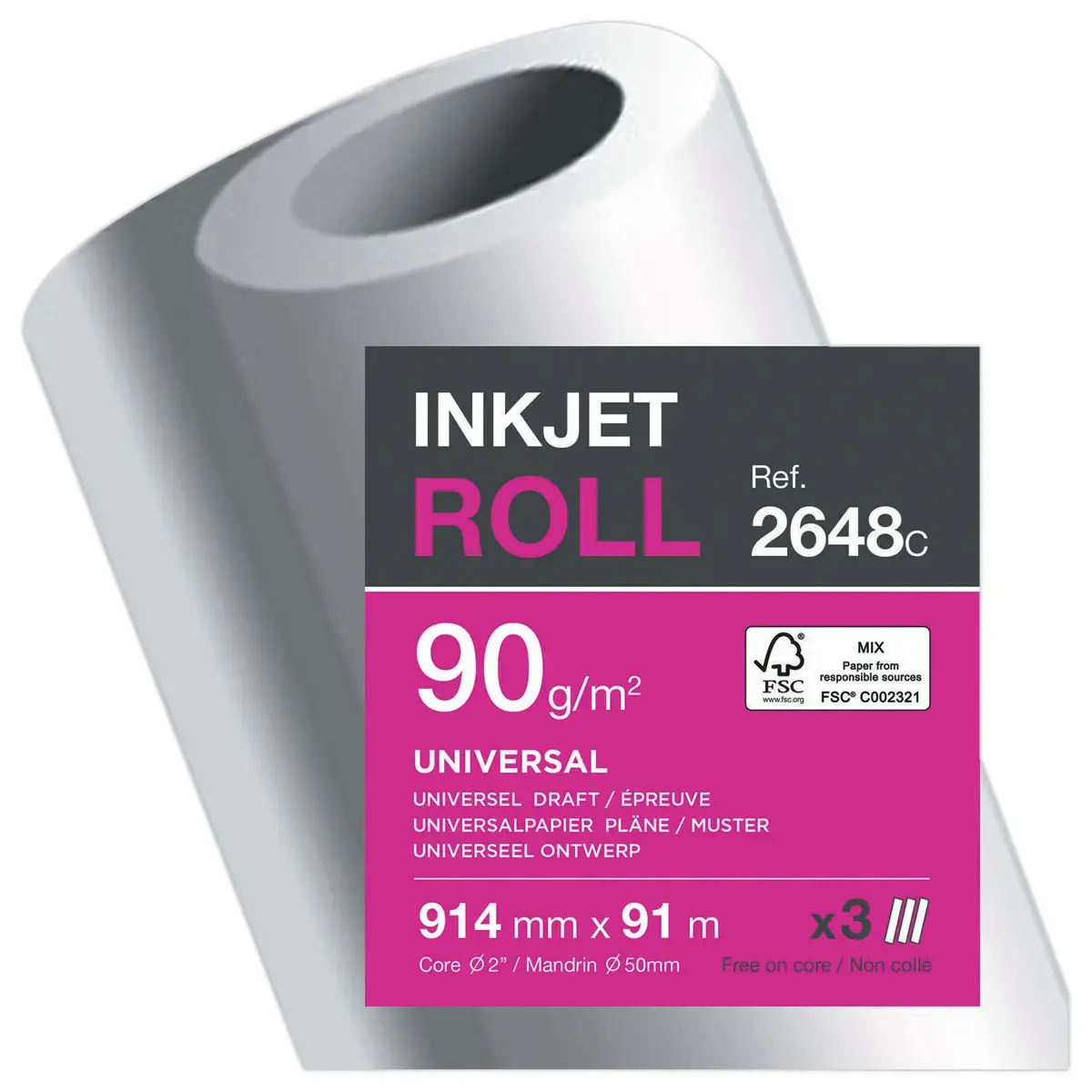 3 Rouleaux de papier non couch&eacute; CLAIREFONTAINE  0.914 X 91 m - 90g 