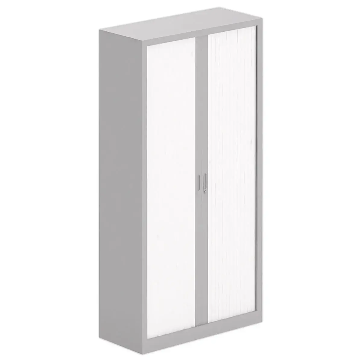 Armoire haute &agrave; rideaux m&eacute;talliques - 198 x 100 cm - Blanc et alu 