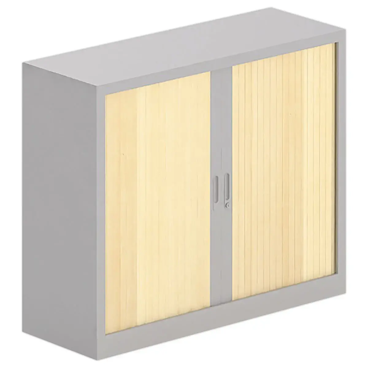 Armoire basse &agrave; rideaux - 100x120 cm - Alu/h&ecirc;tre 