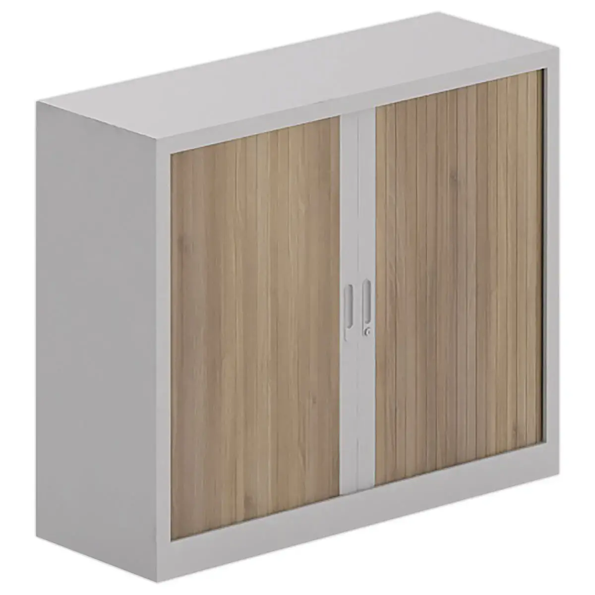 Armoire basse &agrave; rideaux - Alu et noyer - 100x120 cm 