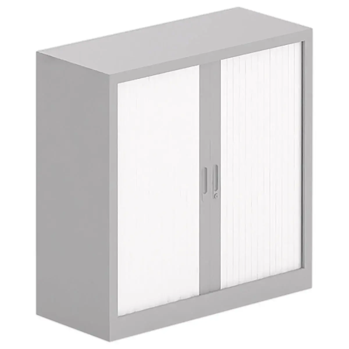 Armoire basse à rideaux métalliques - 100 x 100 cm - Alu / blanc