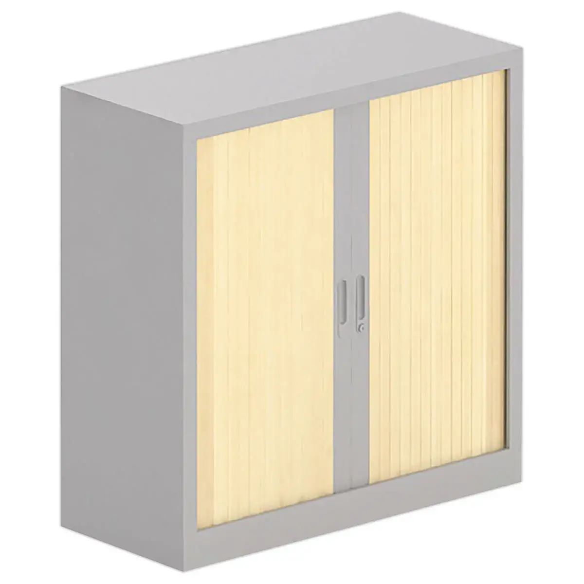 Armoire basse métallique - 100 x 100 cm - Alu / hêtre