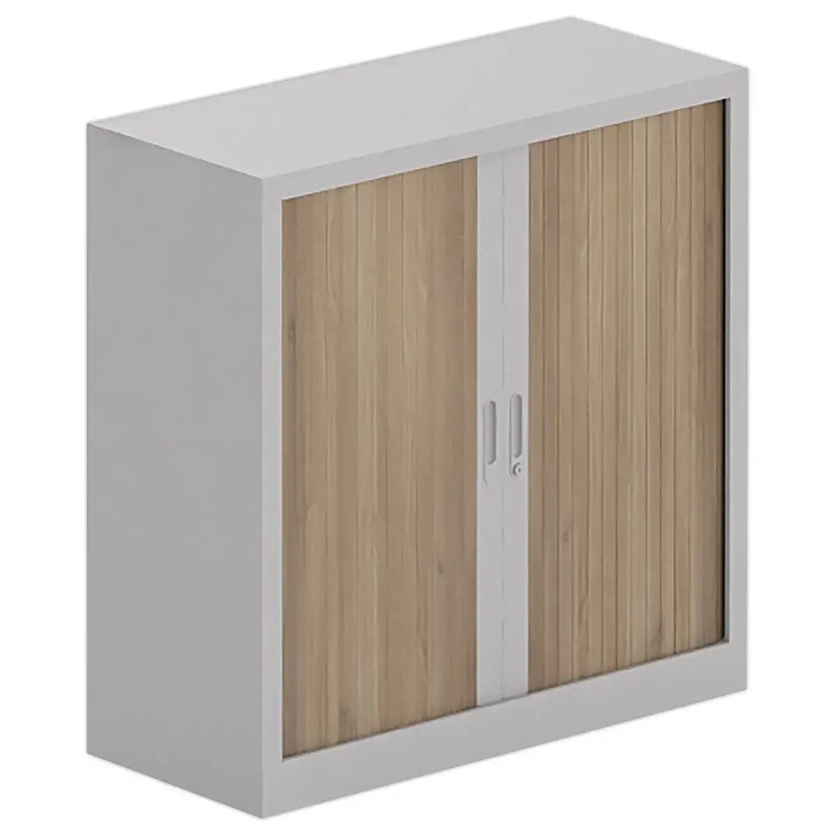 Armoire basse à rideaux métalliques - Alu/noyer - 100x100 cm