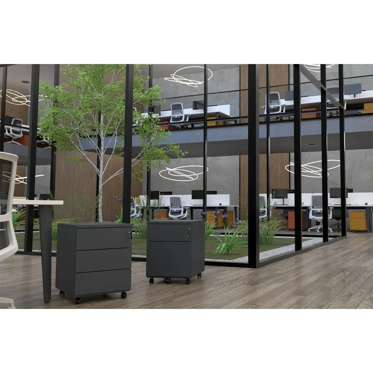 Caisson mobile 2 tiroirs - Anthracite - Monté
