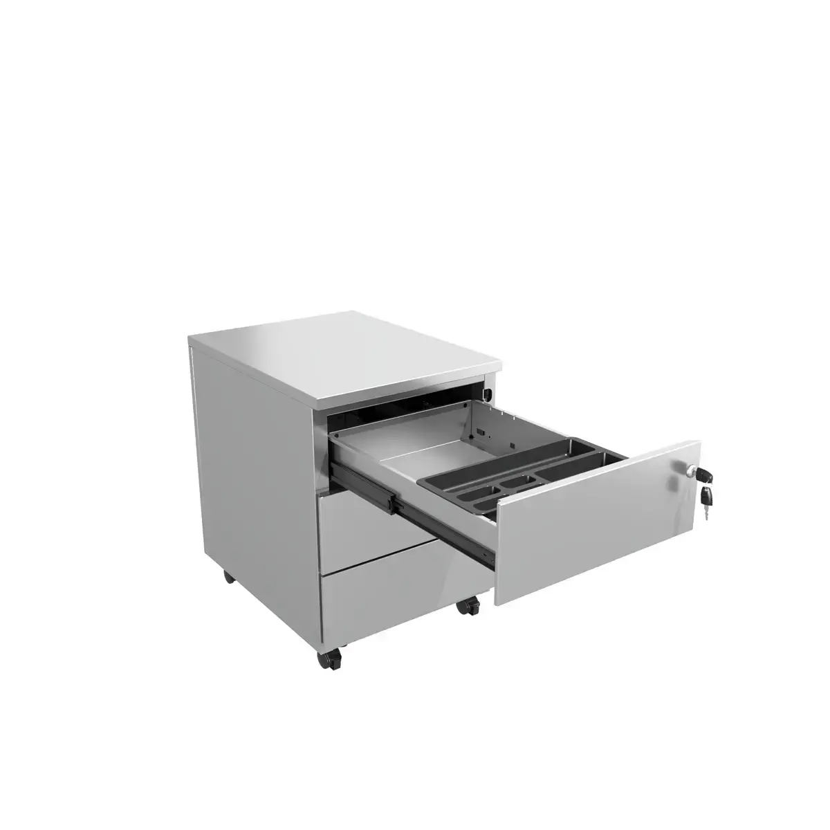 Caisson mobile en métal 3 tiroirs aluminium monté