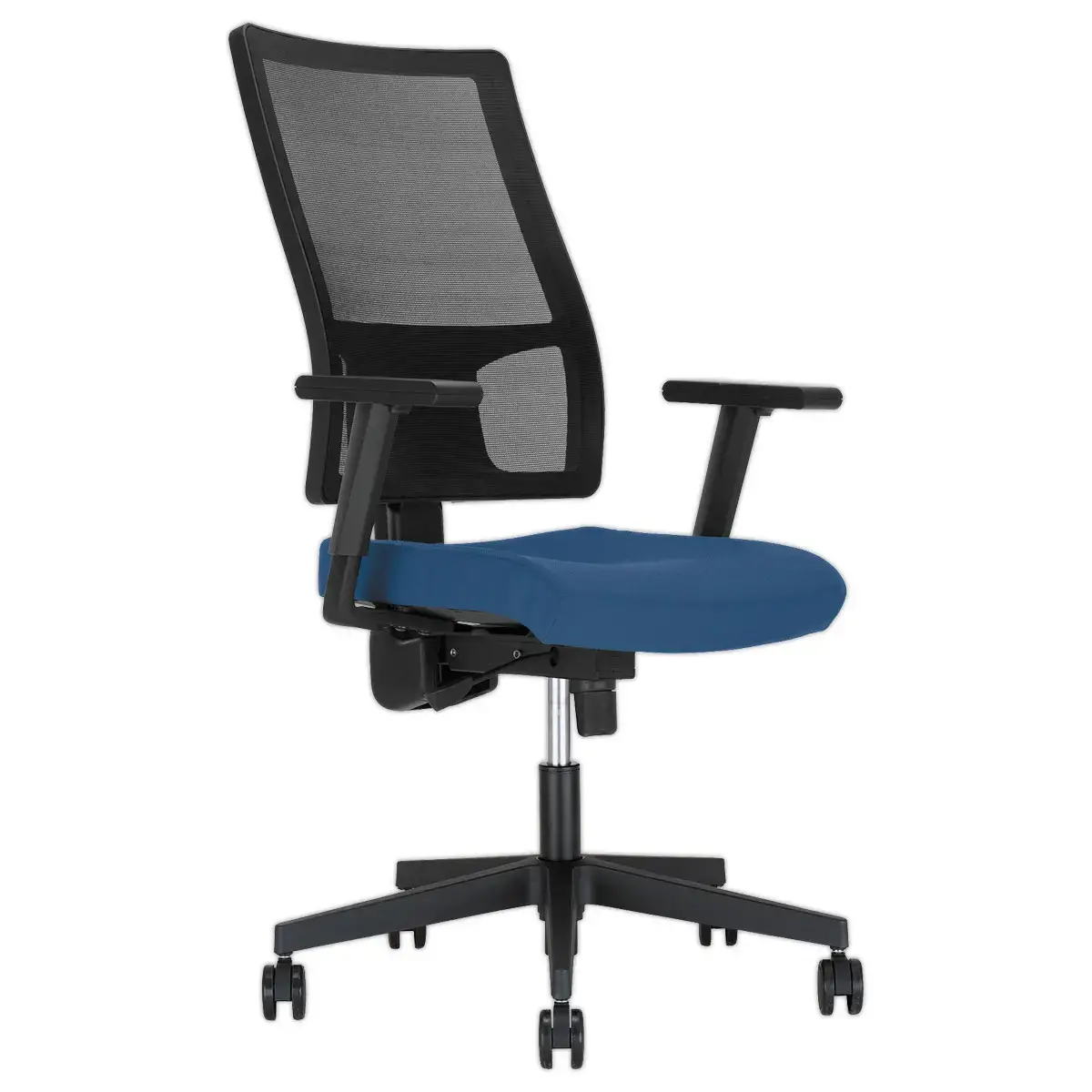 Si&egrave;ge de bureau synchrone Taktik - Gris/bleu avec dos r&eacute;sille noir - Mont&eacute; avec accoudoirs 