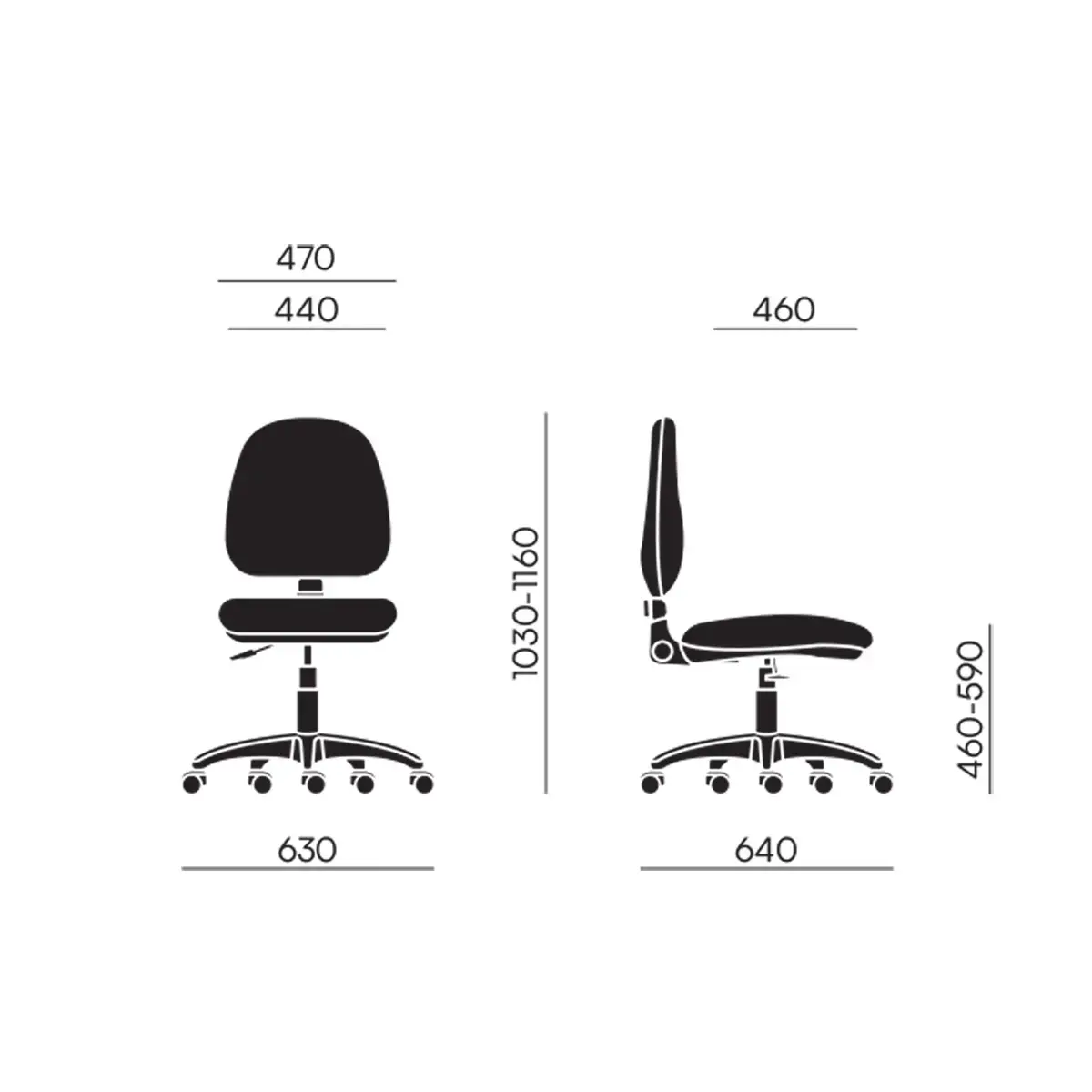 Siège Jupiter à contact permanent - Avec accotoirs montés - Noir