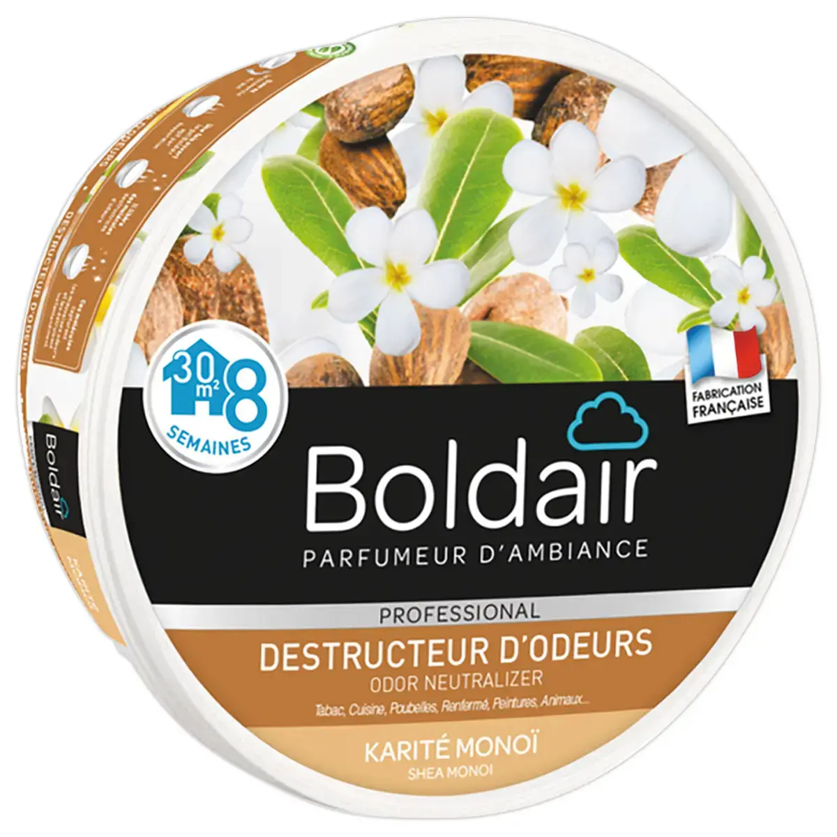 Gel solide destructeur d'odeur - Karit&eacute; mono&iuml; - 300 g - BOLDAIR 