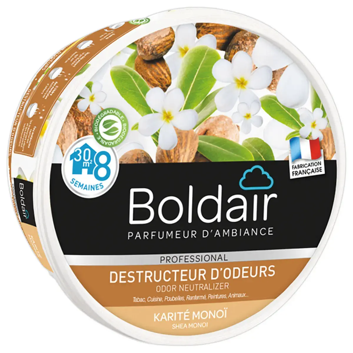 Gel solide destructeur d'odeur - Karit&eacute; mono&iuml; - 300 g - BOLDAIR 
