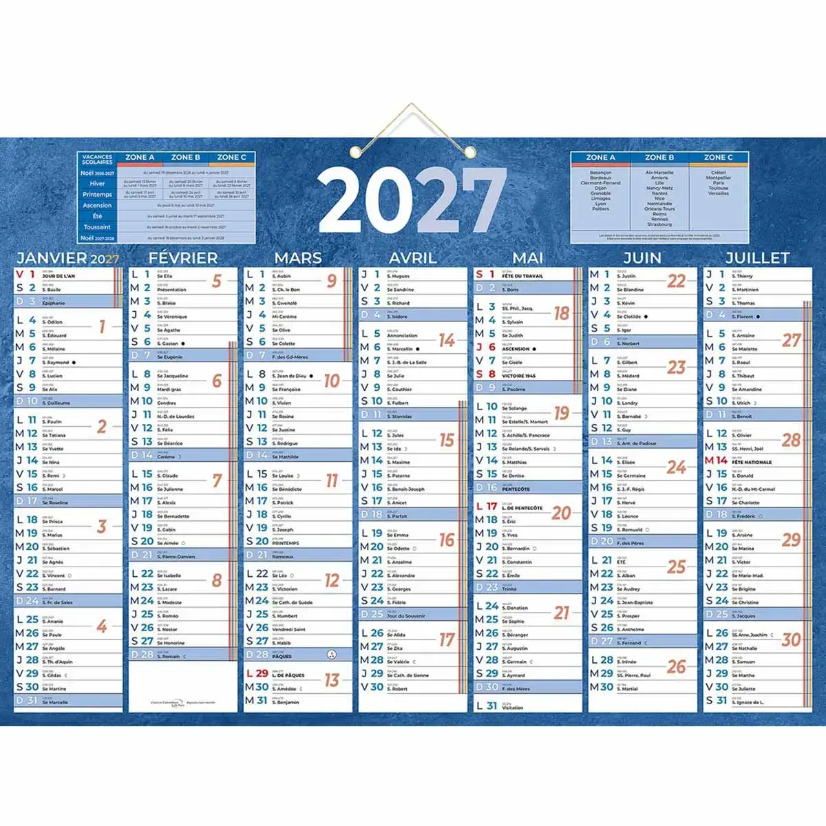 5 Calendriers banque Bleu 13 mois - 54x38,5 cm - BOUCHUT GRANDREMY 