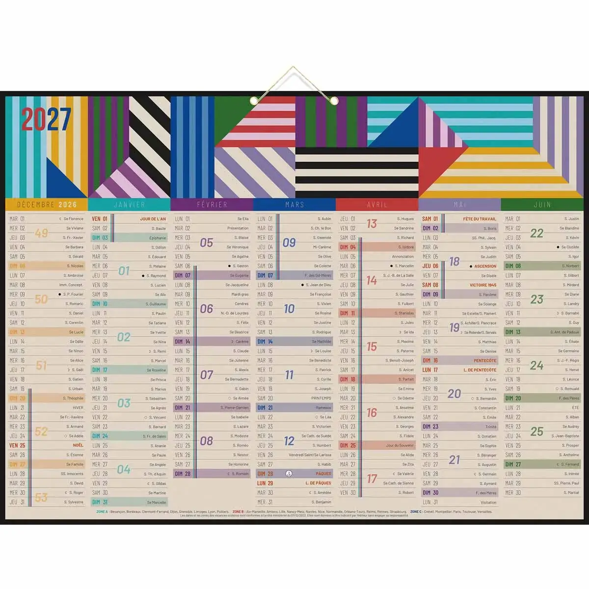 5 Calendriers banque Air du temps 14 mois - 55 x 43 cm - Janvier &agrave; d&eacute;cembre - BOUCHUT GRANDREMY 