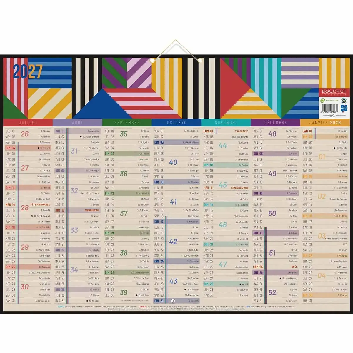 5 Calendriers banque Air du temps 14 mois - 55 x 43 cm - Janvier &agrave; d&eacute;cembre - BOUCHUT GRANDREMY 