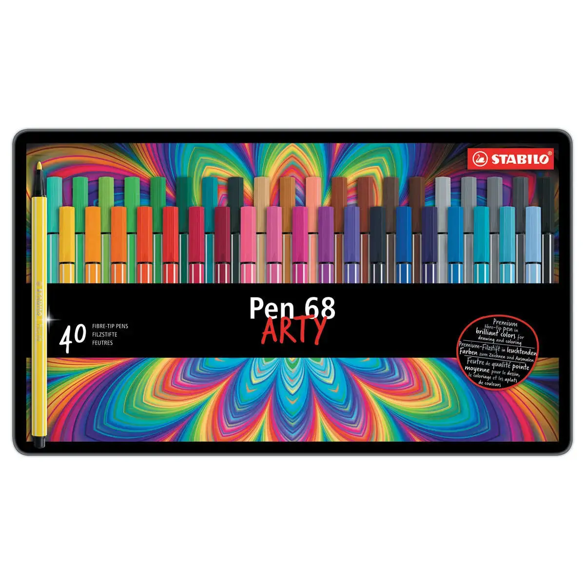 40 Feutres de coloriage Pen 68 - Pointe moyenne - Bo&icirc;te m&eacute;tal - STABILO 