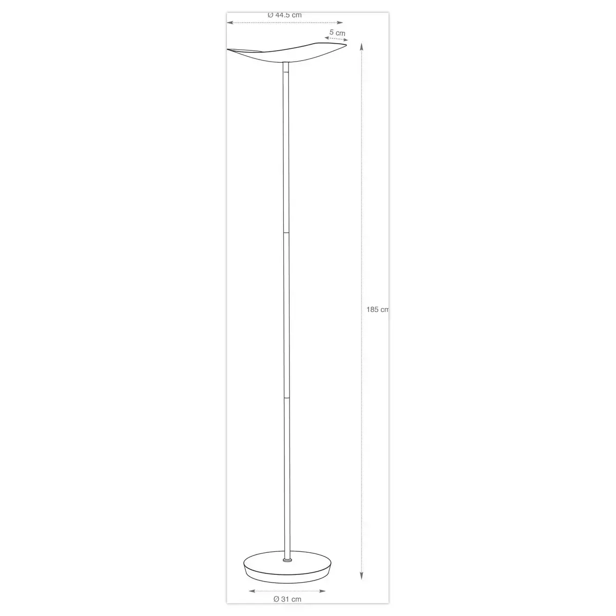 Lampadaire droit LED 30W chrom&eacute;, avec variateur noir 