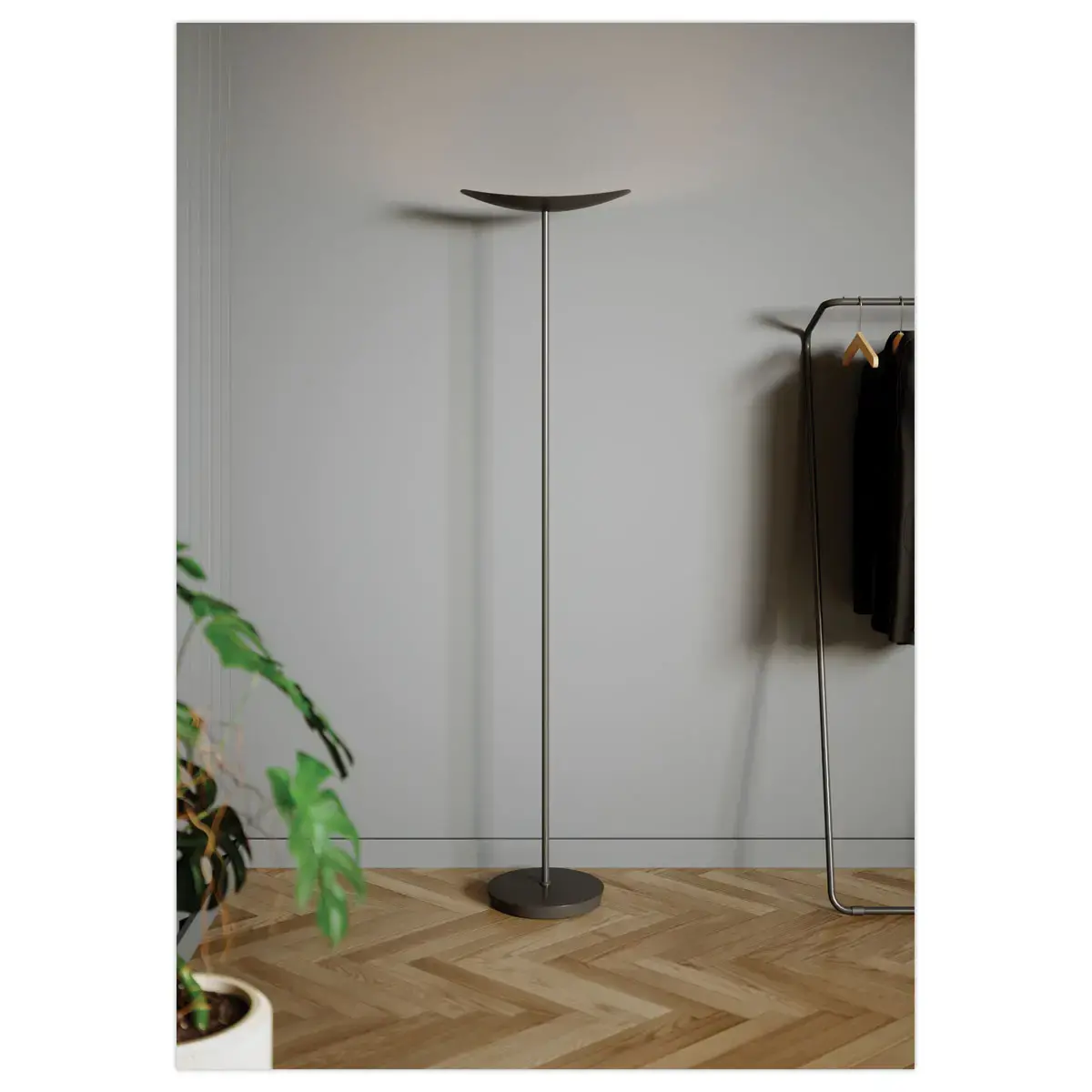 Lampadaire droit LED 30W chrom&eacute;, avec variateur noir 