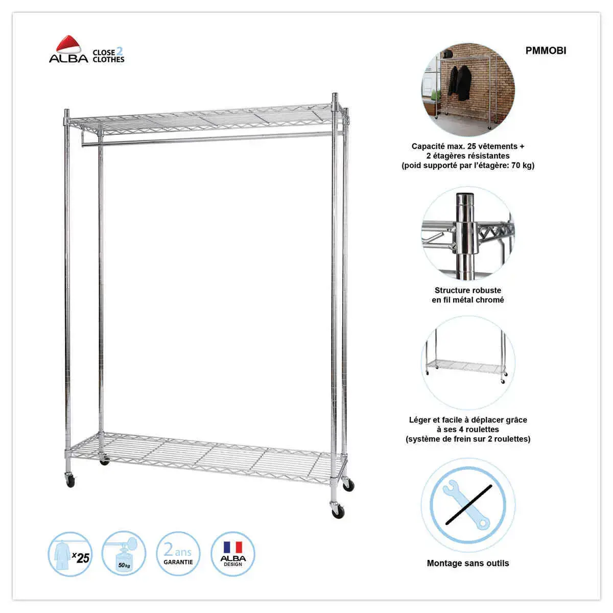 Vestiaire mobile - 26 cintres - ALBA 