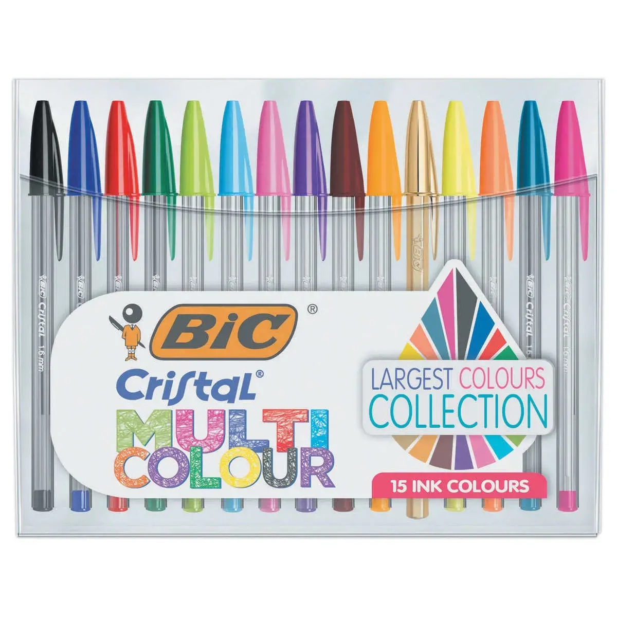 15 Stylos bille Cristal - Assortiment multicolore - BIC