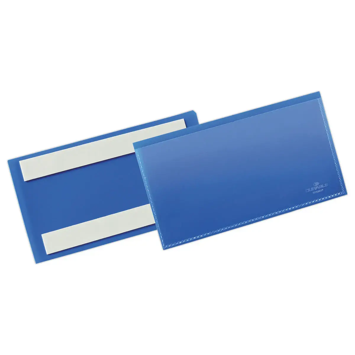50 Pochettes porte-&eacute;tiquettes - 150 x 67 mm - 2 bandes adh&eacute;sives permanentes - Bleu - DURABLE 