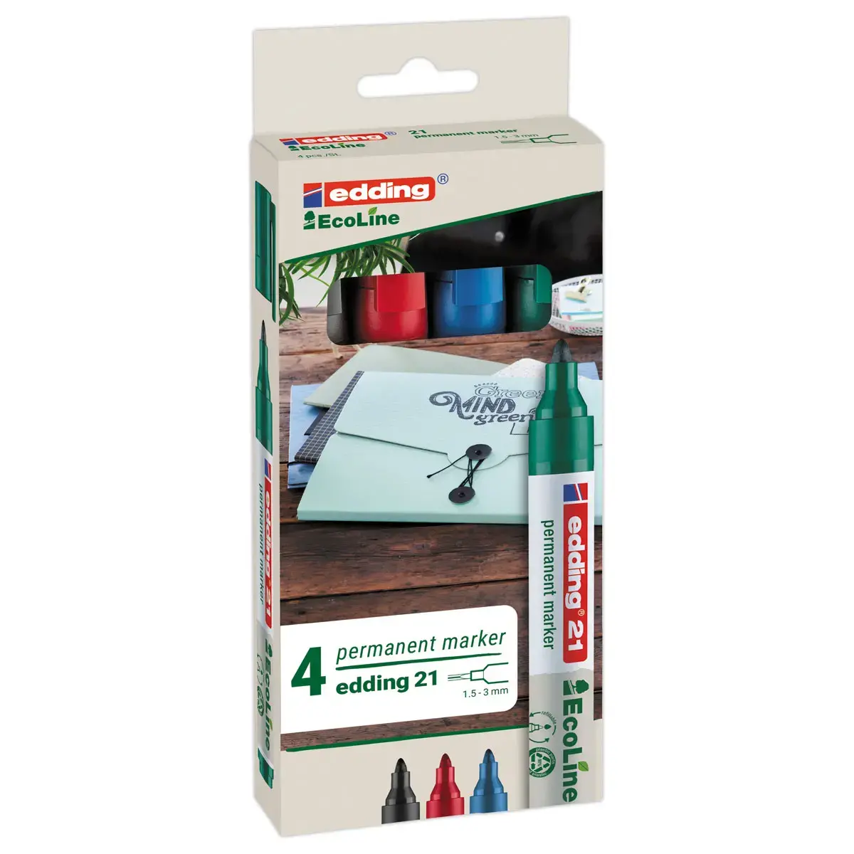 4 Marqueurs permanents Ecoline EDDING - E 21 - Ogive
