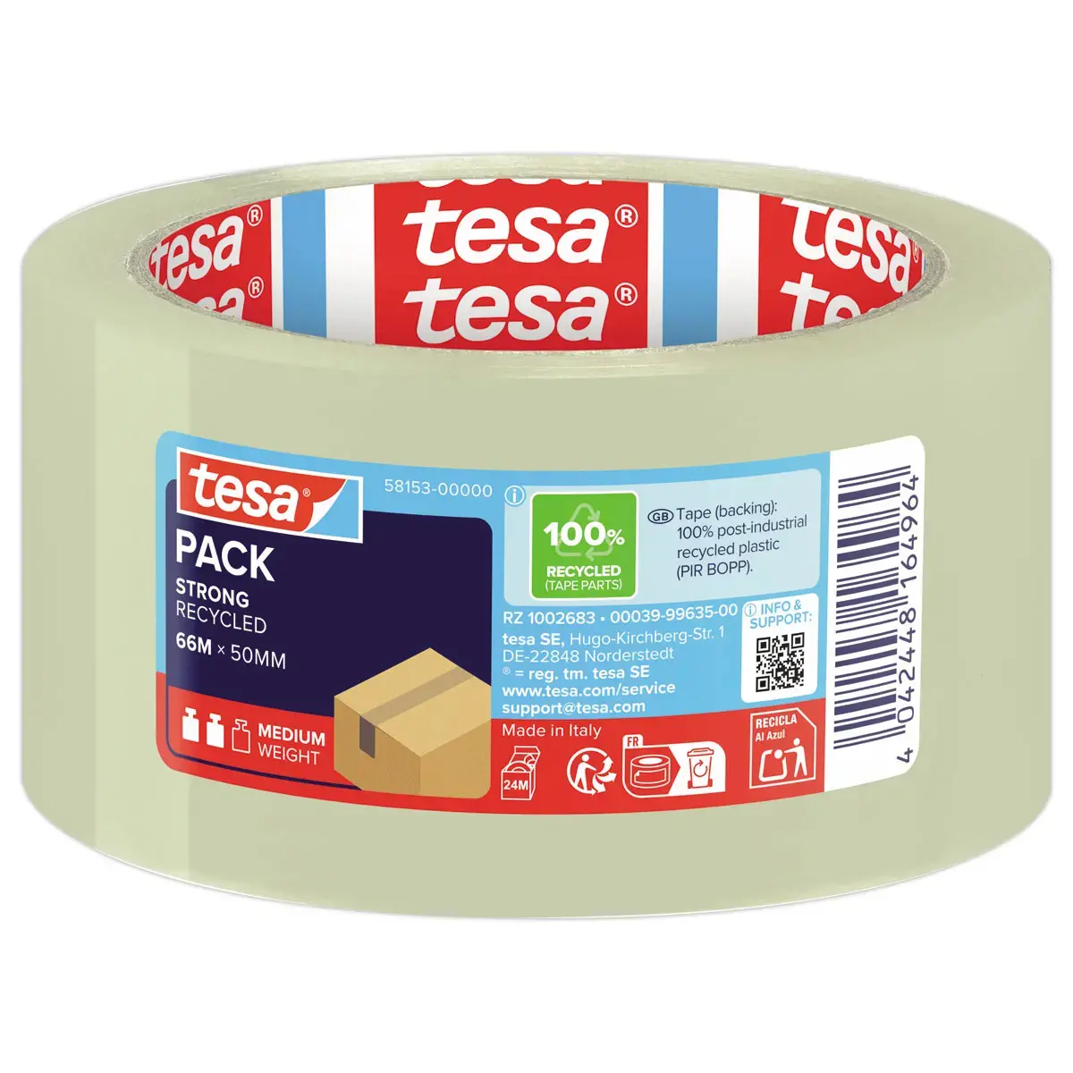Rouleau d'adh&eacute;sif transparent ECO Strong - 66 m x 50 mm - Tesa 