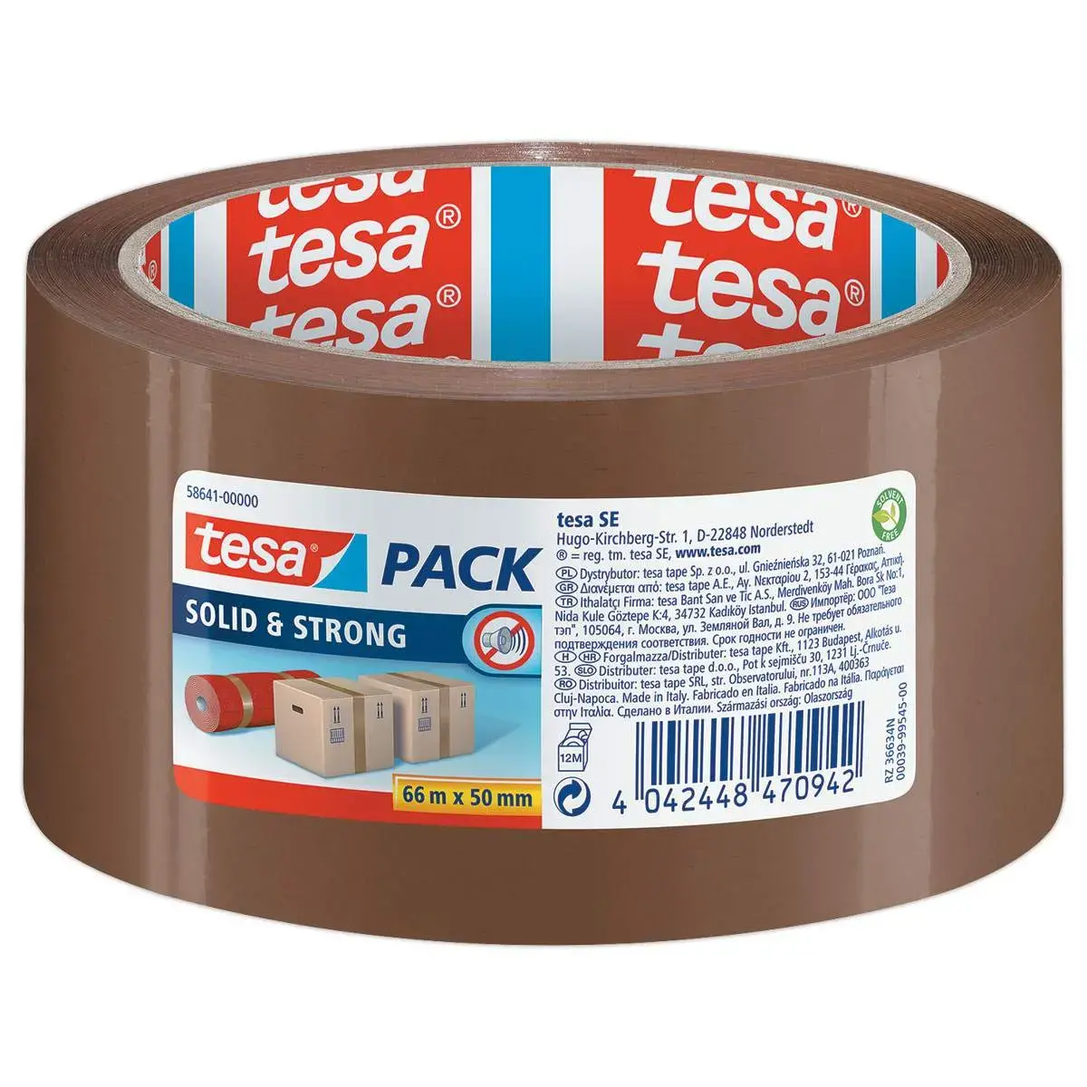 Rouleau d'adh&eacute;sif PP havane Solidstrong - 66m x 50mm - Tesa 