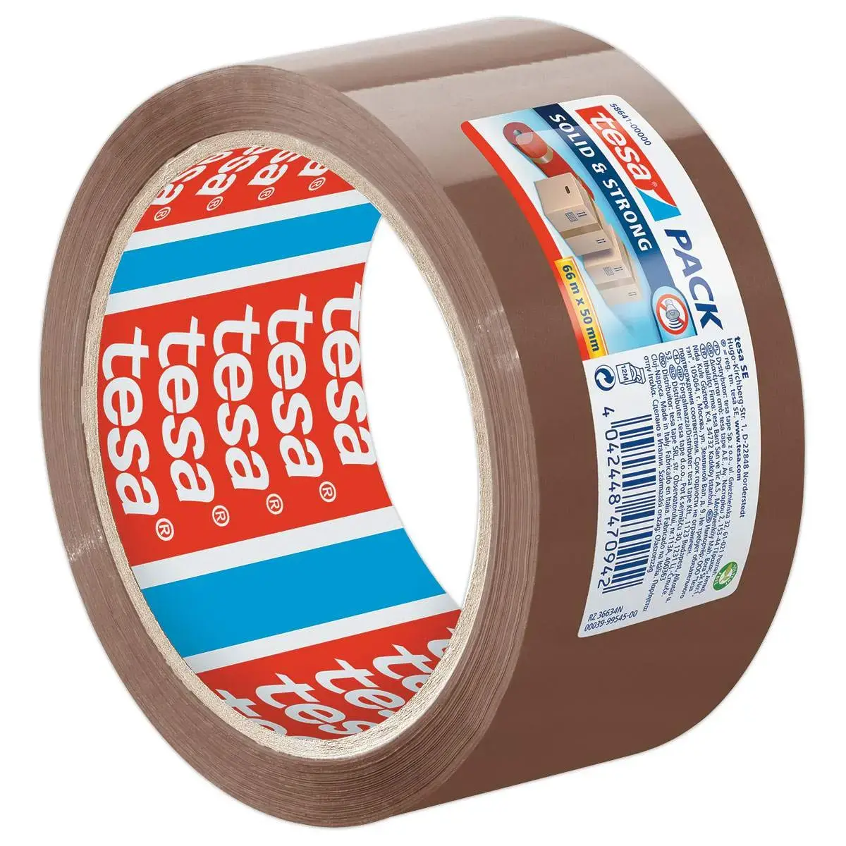 Rouleau d'adh&eacute;sif PP havane Solidstrong - 66m x 50mm - Tesa 