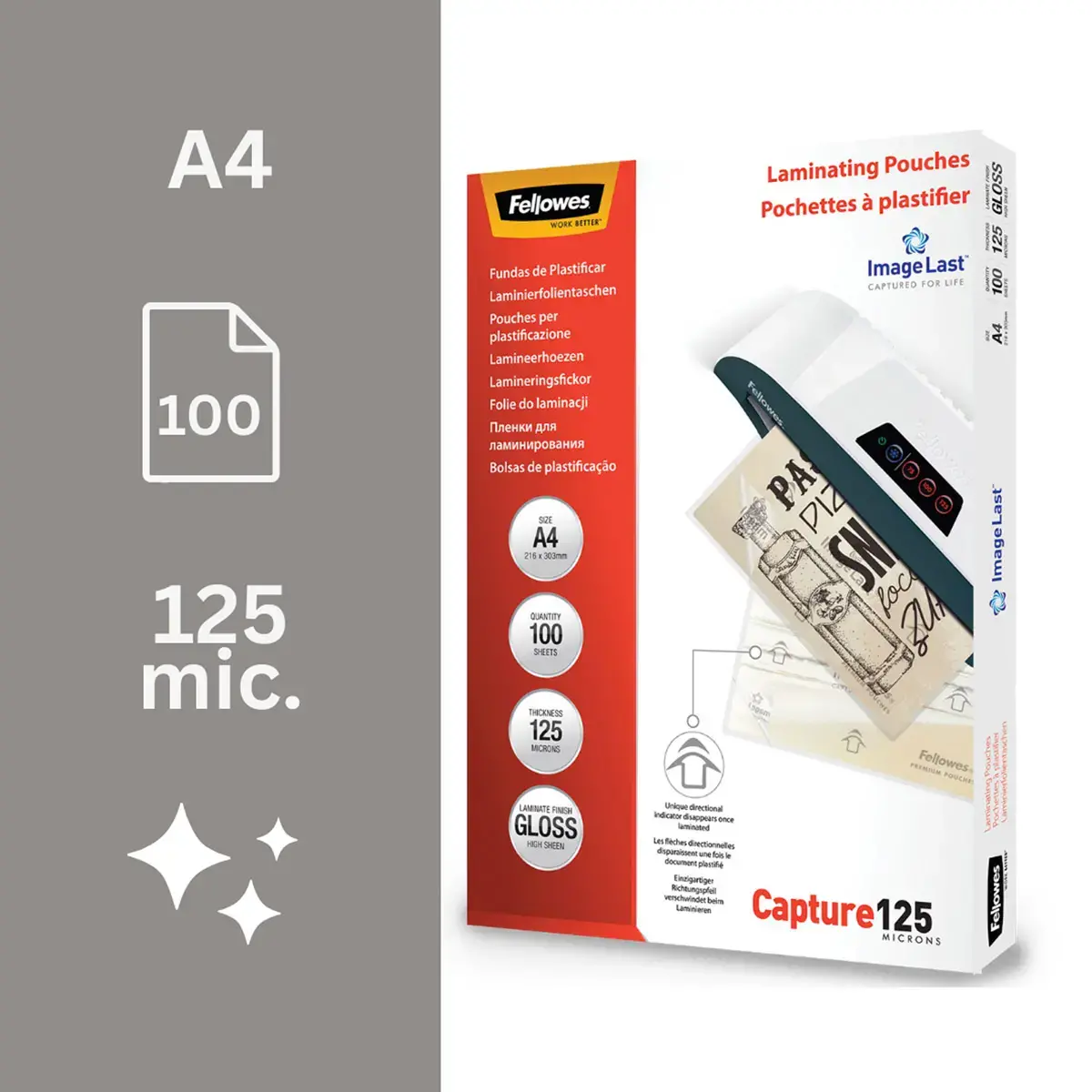 100 Pochettes de plastification ImageLast brillantes - A4 - 125&micro; - Fellowes 