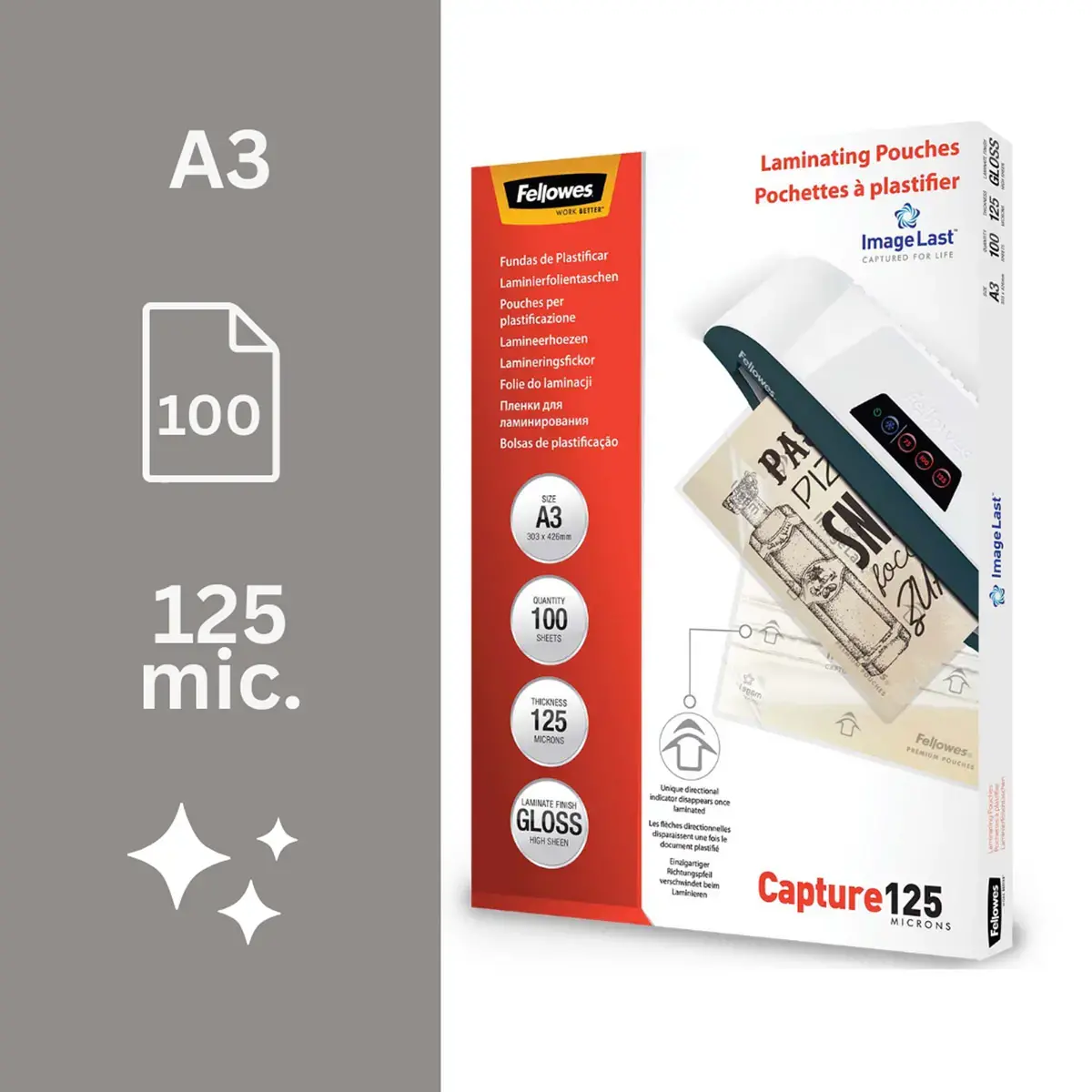 100 Pochettes de plastification ImageLast A3 - 125 µ - Fellowes