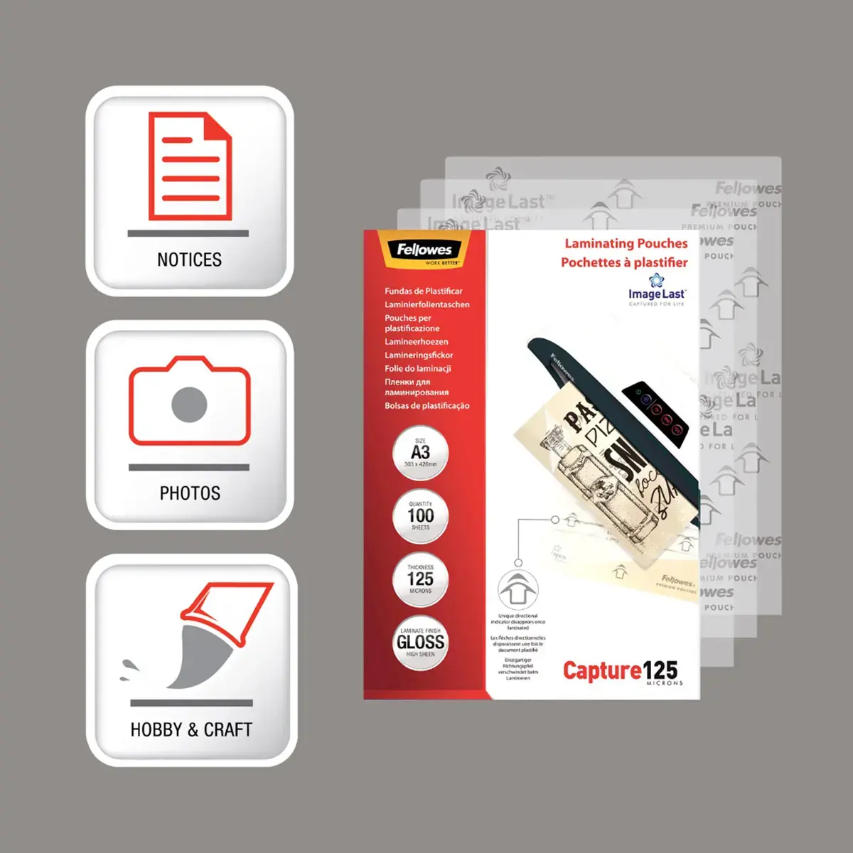 100 Pochettes de plastification ImageLast A3 - 125 µ - Fellowes