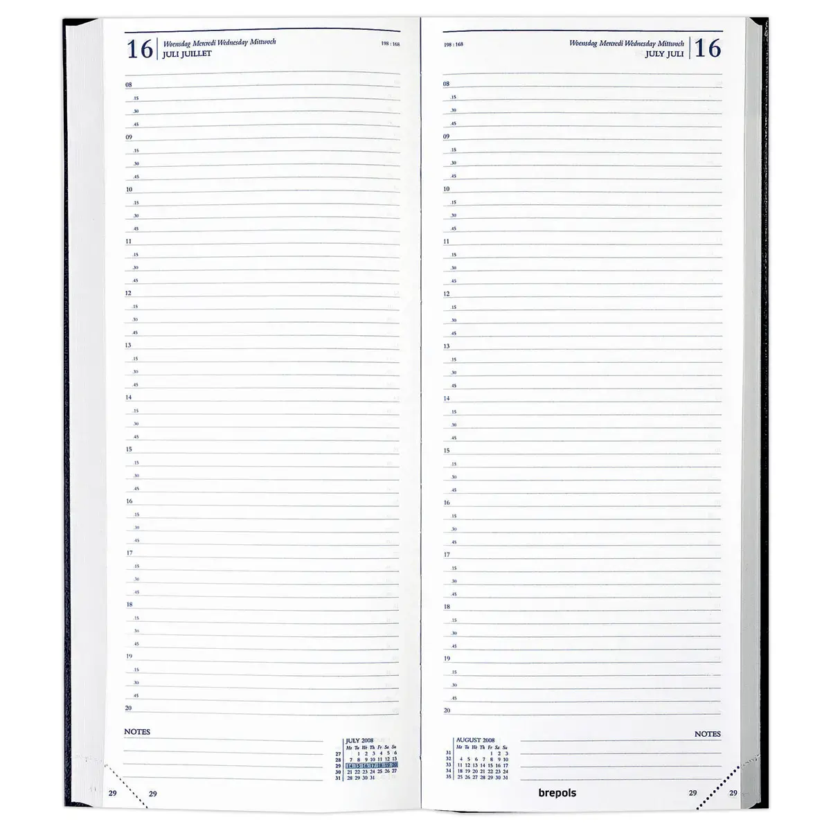 Agenda long cousu  Saturnus 101-1 jour/2 pages 12,8 x 33 cm - Janvier &agrave; d&eacute;cembre - BREPOLS 