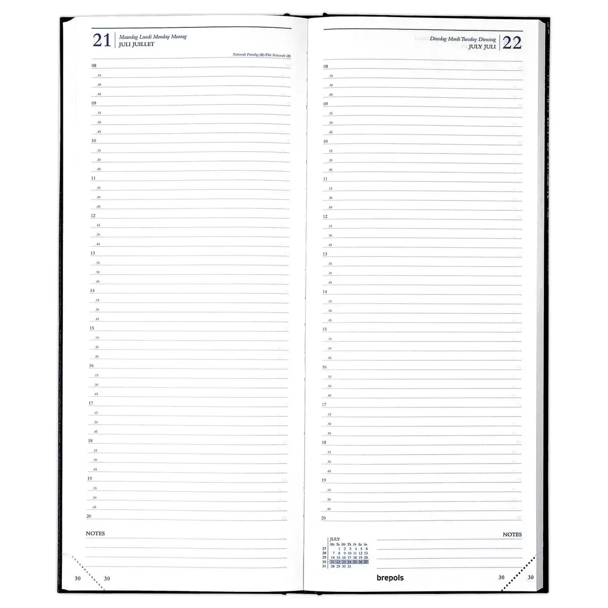 Agenda long cousu  Saturnus 101-1 jour/2 pages 12,8 x 33 cm - Janvier &agrave; d&eacute;cembre - BREPOLS 