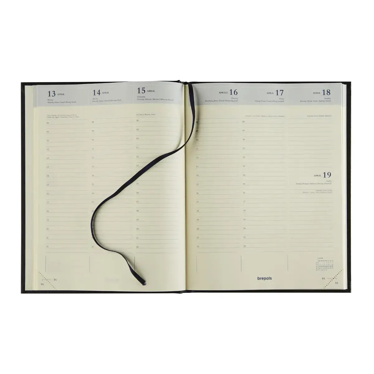 Agenda semainier de bureau cousu Timing/Conc. 17,1x22 cm Noir - Janvier à décembre - BREPOLS