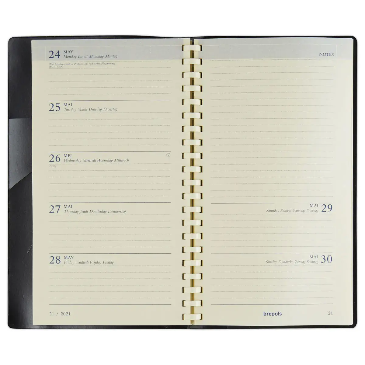 Agenda semainier poche spiralé Notaplan 9x16 cm - noir - Janvier à décembre - BREPOLS