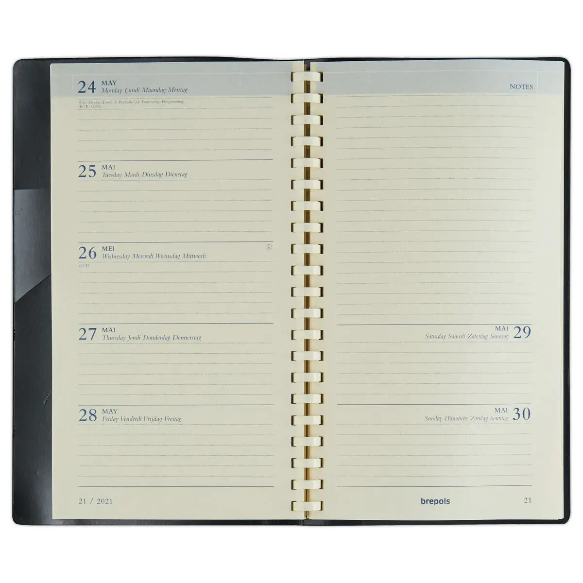 Agenda semainier poche spiralé Notaplan 9x16 cm - noir - Janvier à décembre - BREPOLS