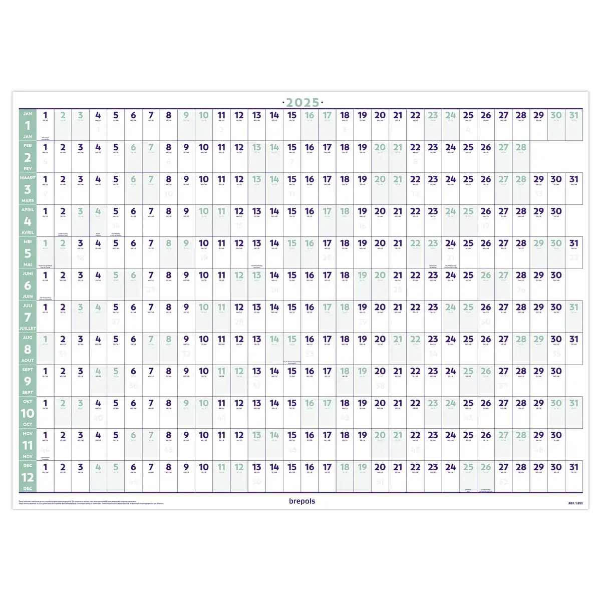 Planning annuel 82x59 cm - Janvier à décembre - BREPOLS