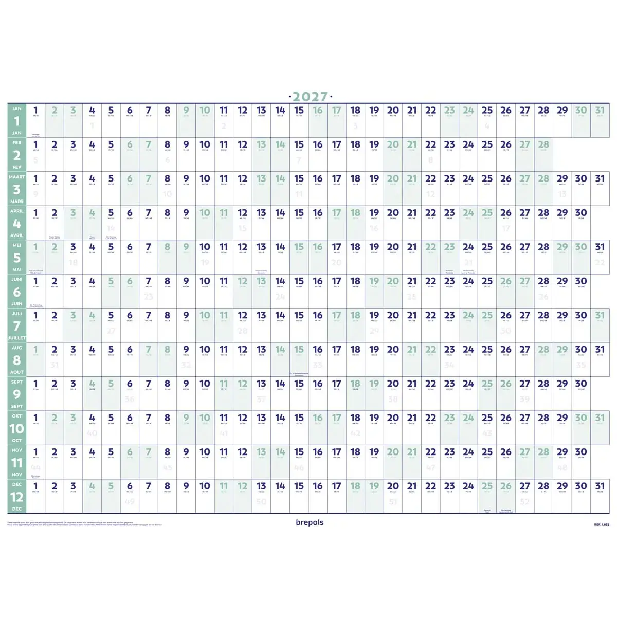 Planning annuel 82x59 cm - Janvier à décembre - BREPOLS