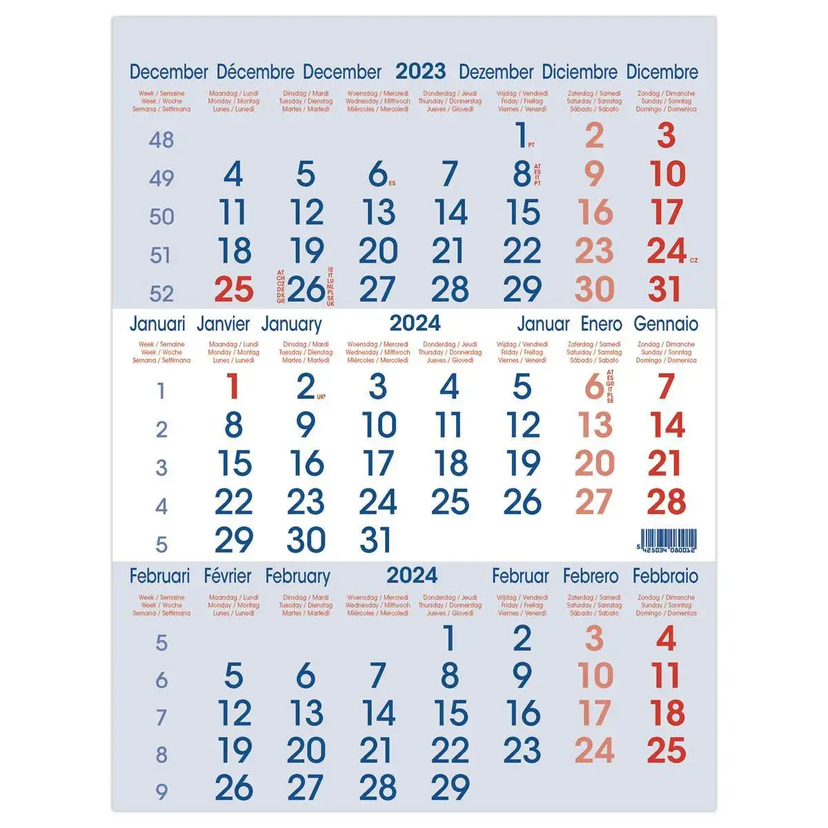 Calendrier Trimestriel avec curseur 29,1x38,5 cm - Janvier à décembre - BREPOLS